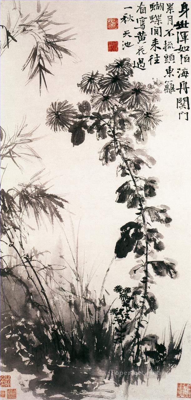 chrysanthemums and bamboos old China ink Oil Paintings